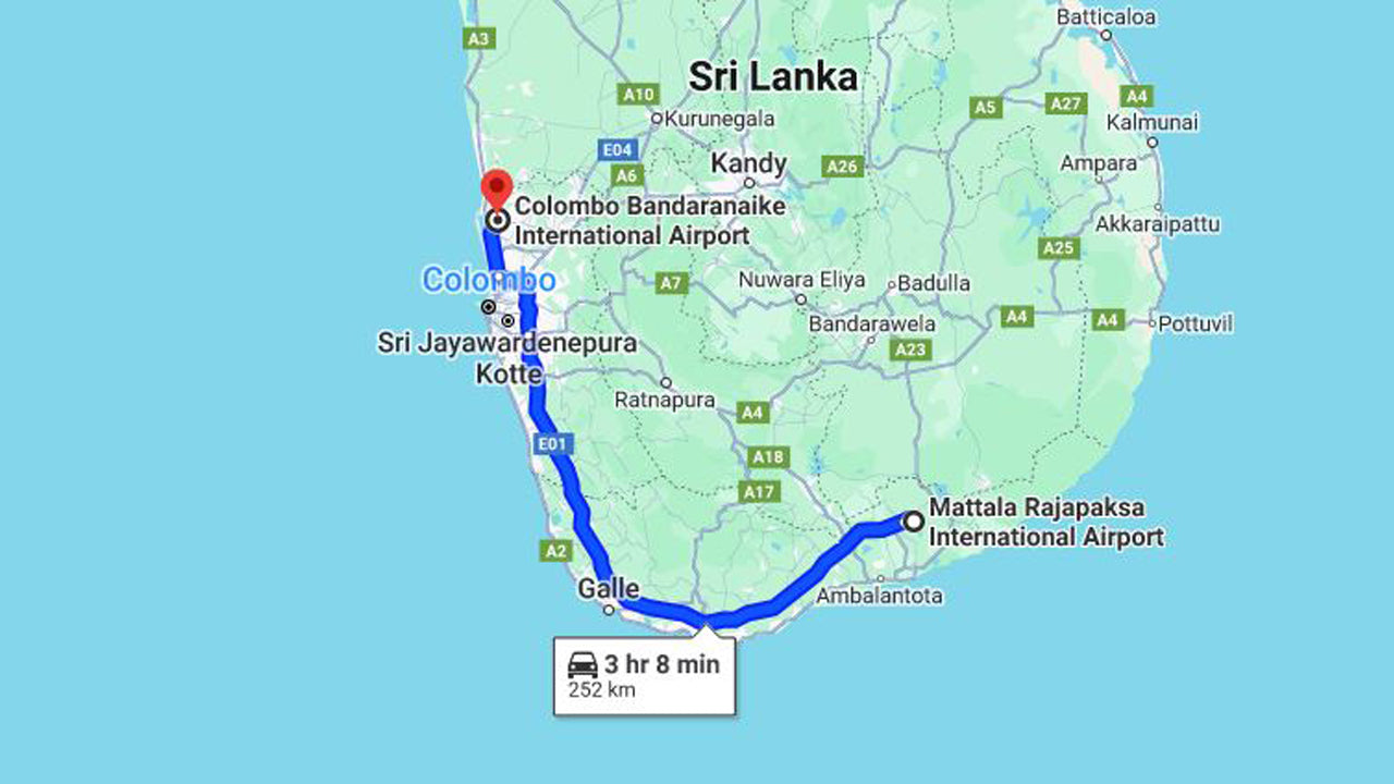 Mattala Airport (HRI) to Colombo Airport (CMB) City Private Transfer