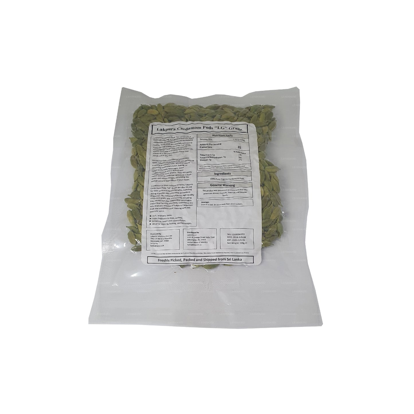 Lakpura kardemomme Pods „LG“ Grade (100g) Box