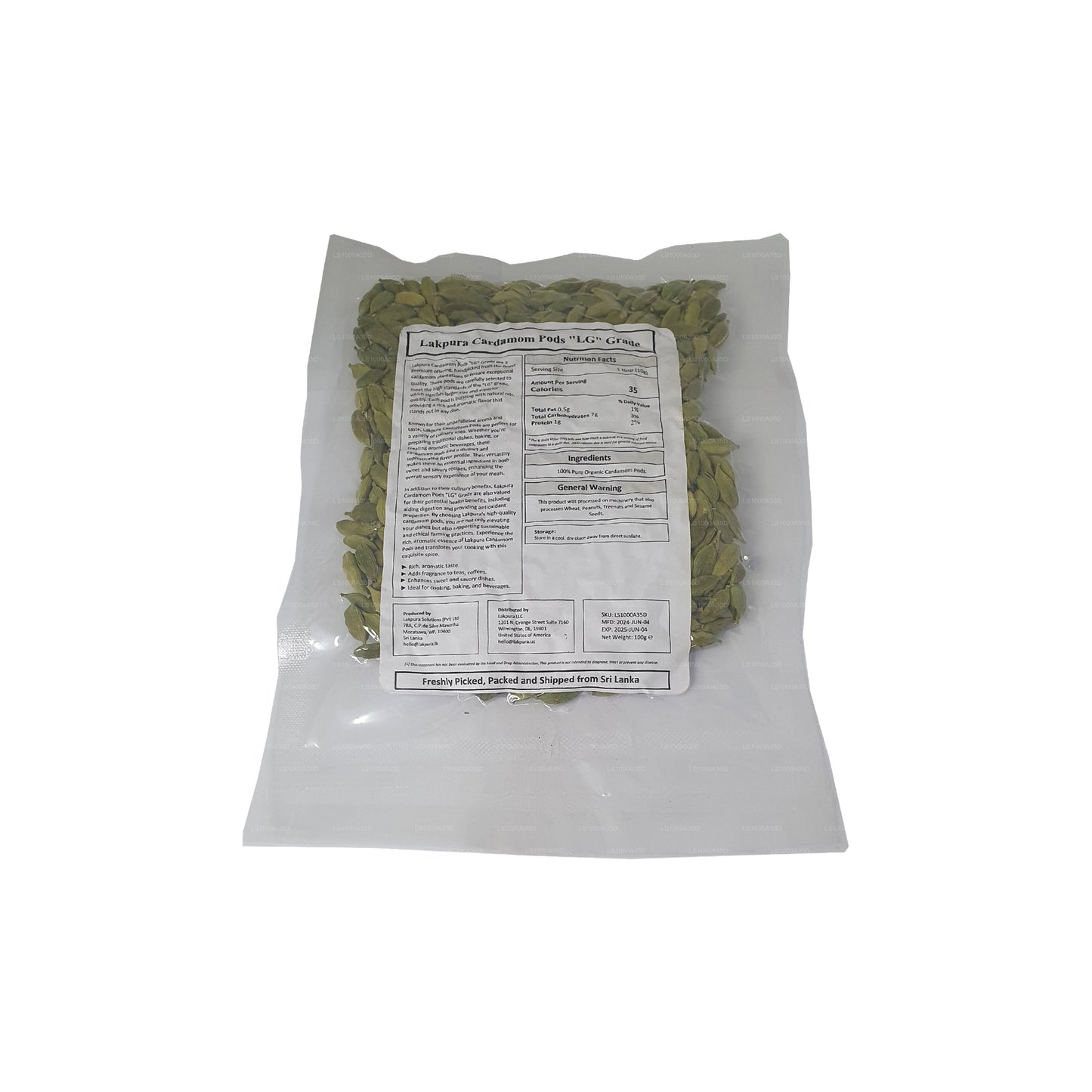 Lakpura kardemomme Pods „LG“ Grade (100g) Box