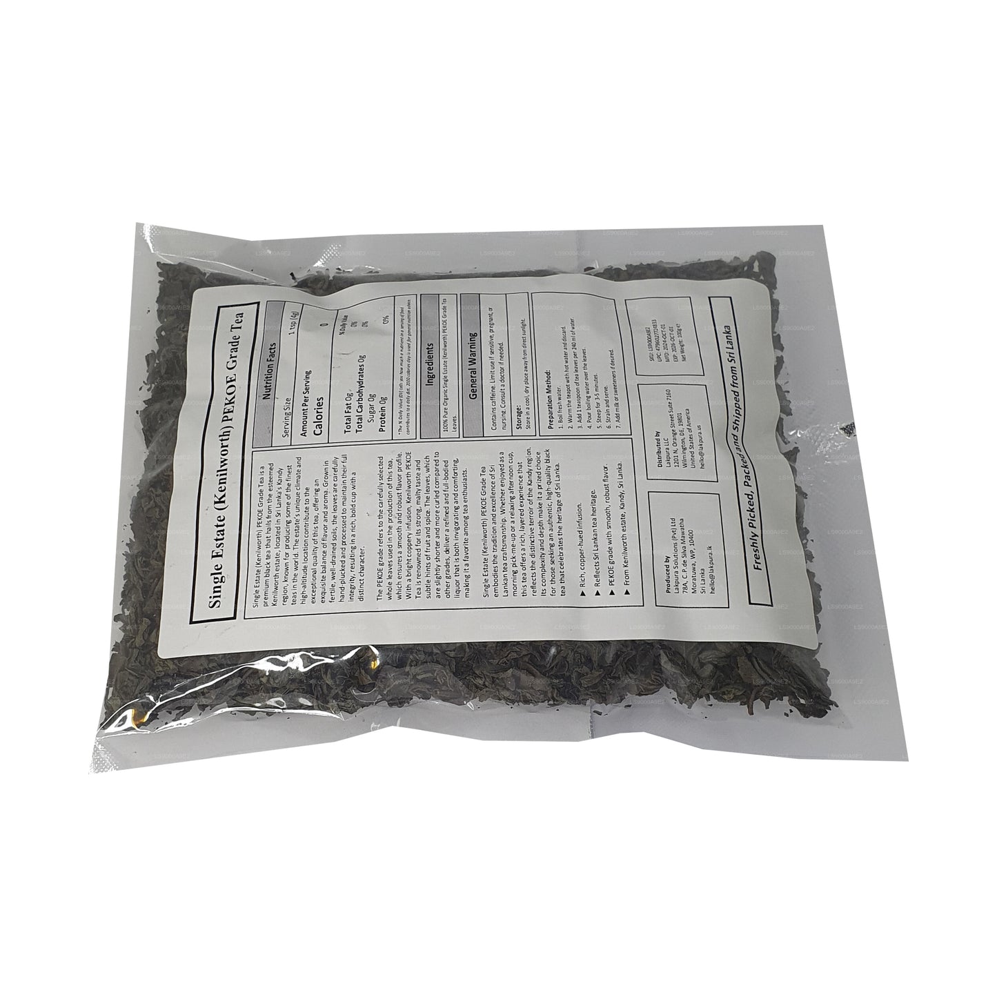 Lakpura enkelt ejendom (Kenilworth) PEKOE Grade Ceylon sort te (100 g)