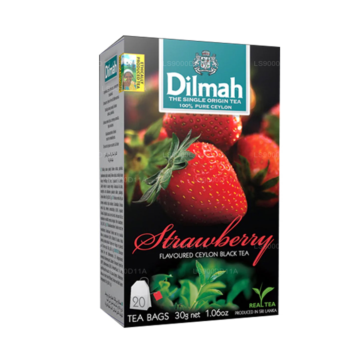 Dilmah jordbær aromatiseret Ceylon sort te (30g) 20 teposer