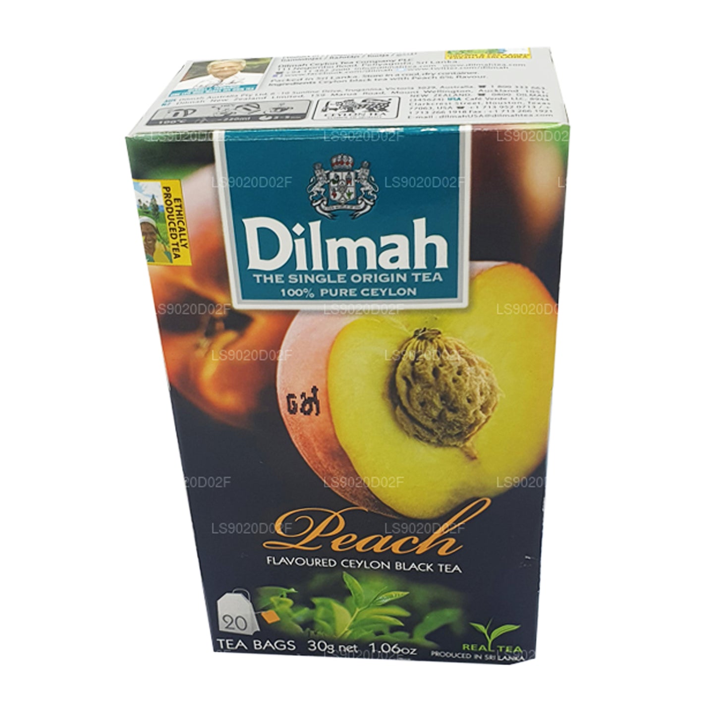 Dilmah fersken aromatiseret Ceylon sort te (30 g) 20 teposer