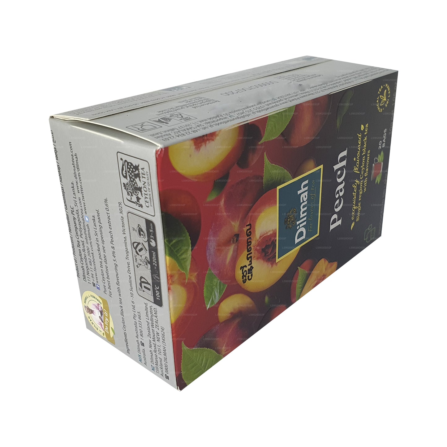 Dilmah fersken aromatiseret Ceylon sort te (30 g) 20 teposer