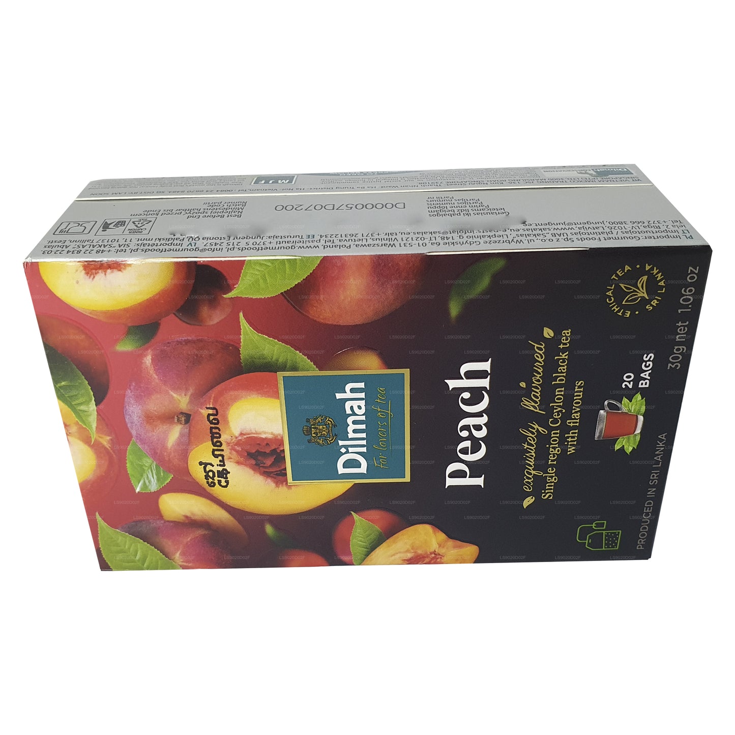 Dilmah fersken aromatiseret Ceylon sort te (30 g) 20 teposer