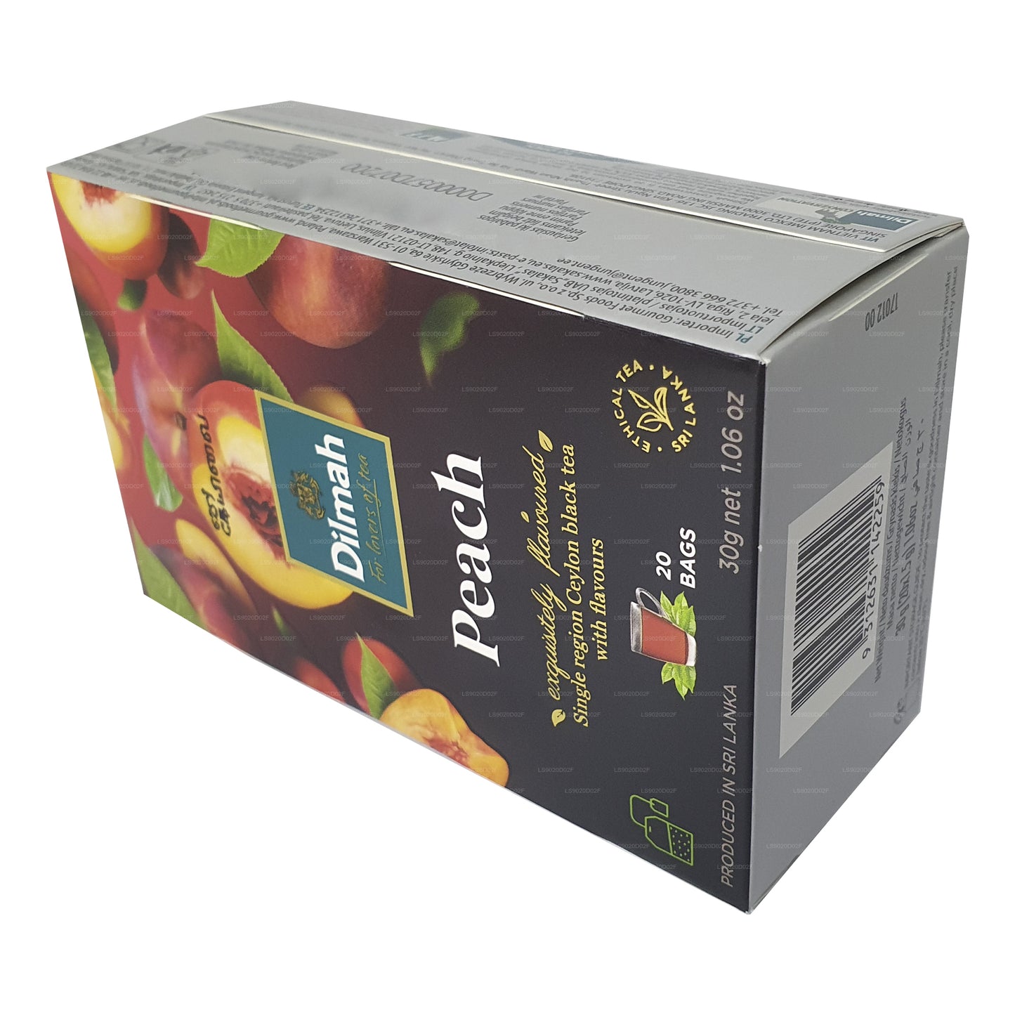 Dilmah fersken aromatiseret Ceylon sort te (30 g) 20 teposer