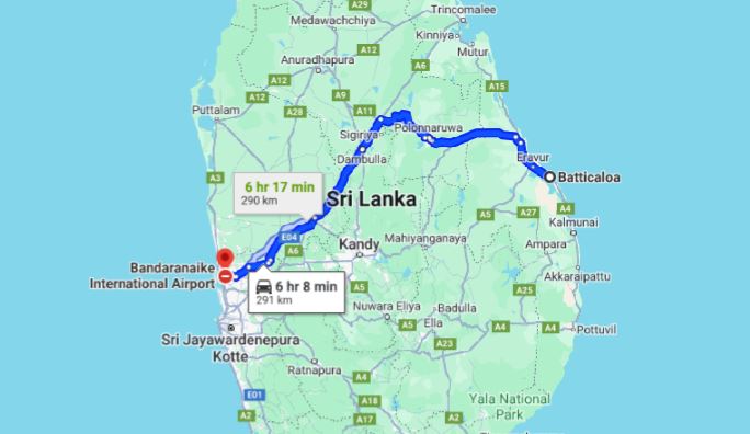 Batticaloa City til Colombo Lufthavn (CMB) Privat overførsel