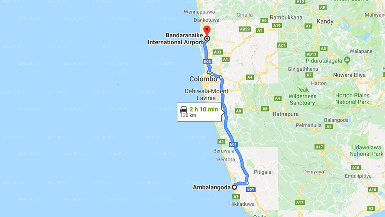 Ambalangoda City to Colombo Airport (CMB) Private Transfer