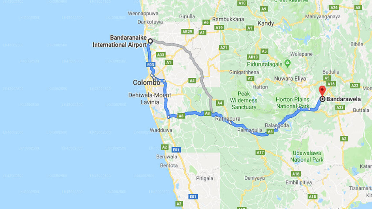 Transfer between Colombo Airport (CMB) and Bandarawela Hotel, Bandarawela