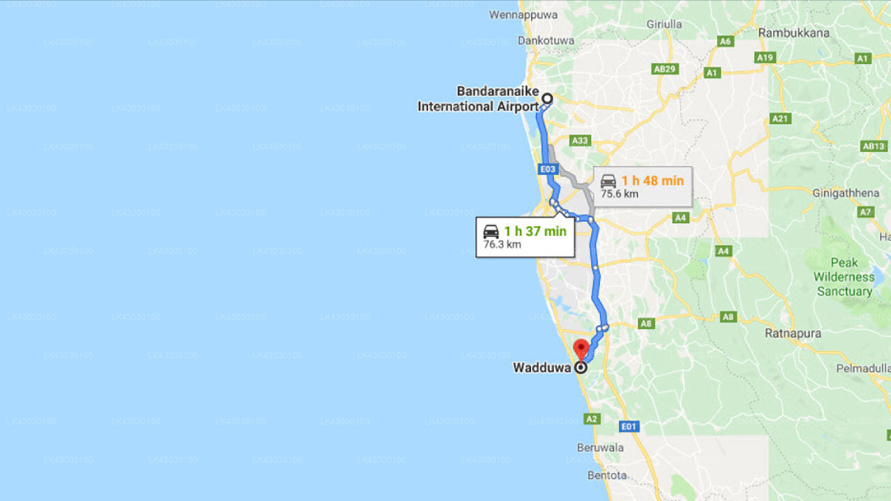 Transfer between Colombo (CMB) Airport and The Blue Water, Wadduwa