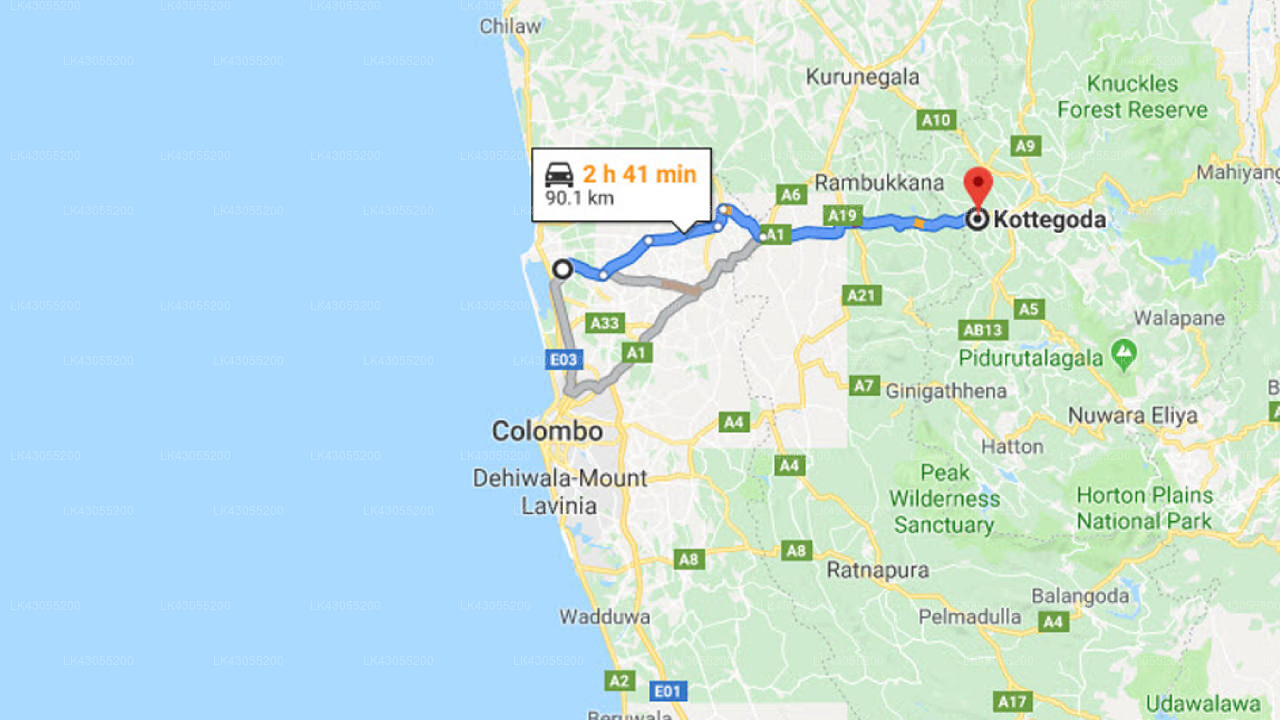 Transfer between Colombo Airport (CMB) and Kingdom Resort, Kottegoda