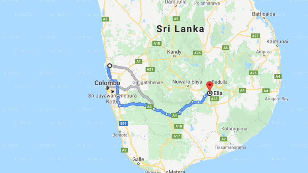 Transfer between colombo Airport (CMB) and Hotel Country Comfort, Ella