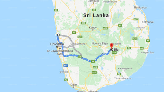 Transfer between Colombo Airport (CMB) and Misty Hills Ella, Ella