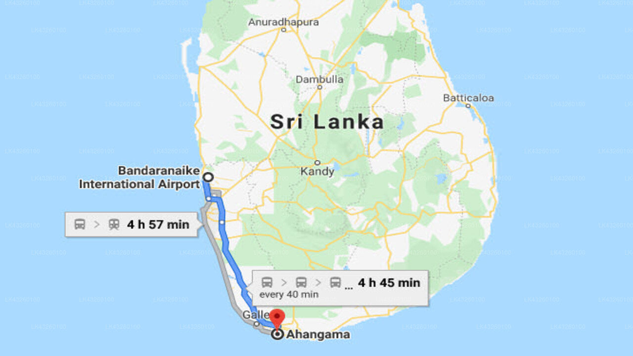 Transfer between Colombo Airport (CMB) and New Palm Resort, Ahangama