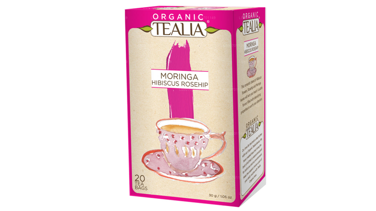 Tealia Organic Moringa Hibiscus Rosehips - 20 Envelope Tea Bags (30g)